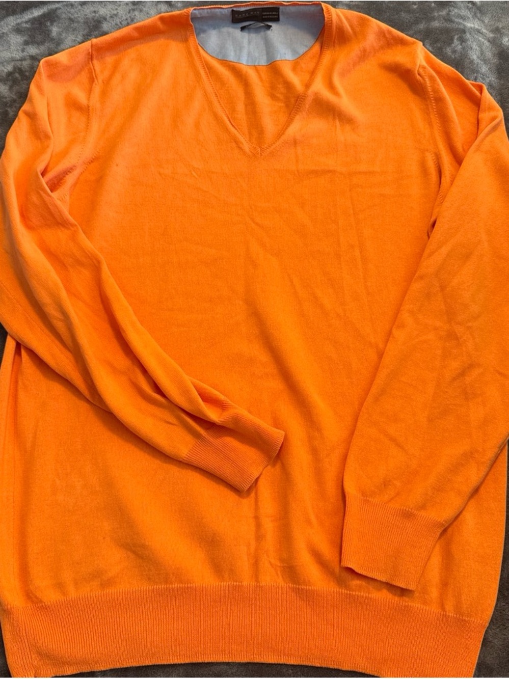 Zara Men's Bright Orange V-Neck Sweater